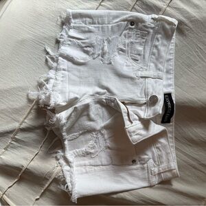 Express Frayed White Denim Shorts